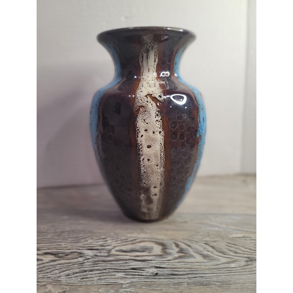 Vintage Speckled Vase Folk art pottery Blues, whites Browns classic shape